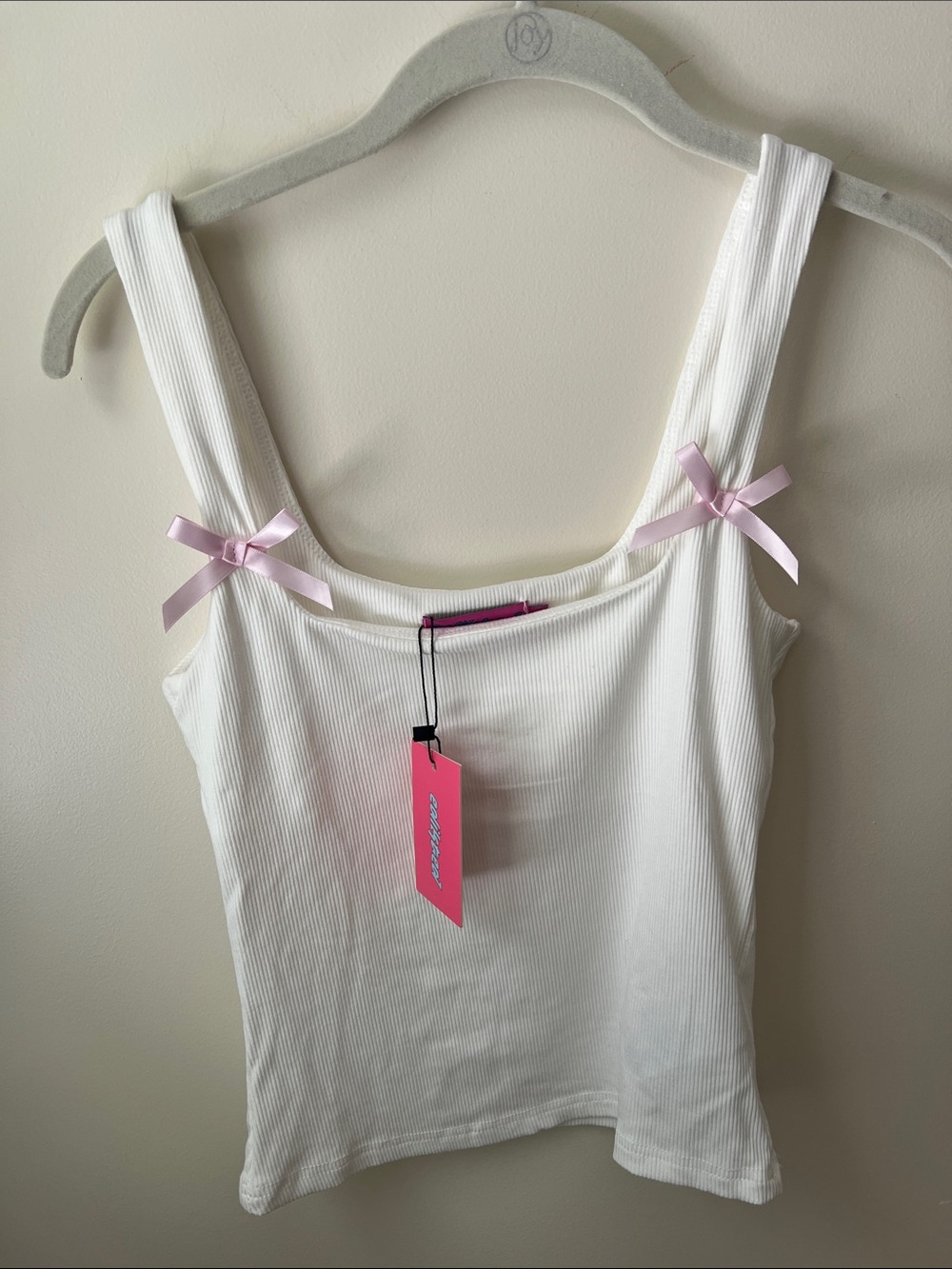 Edikted White Ribbed Tank with Pink Ribbon Straps NWT